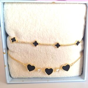 Eye Candy Gold Toned Heart & Clover Set of 2 Adjustable Bracelets Box included